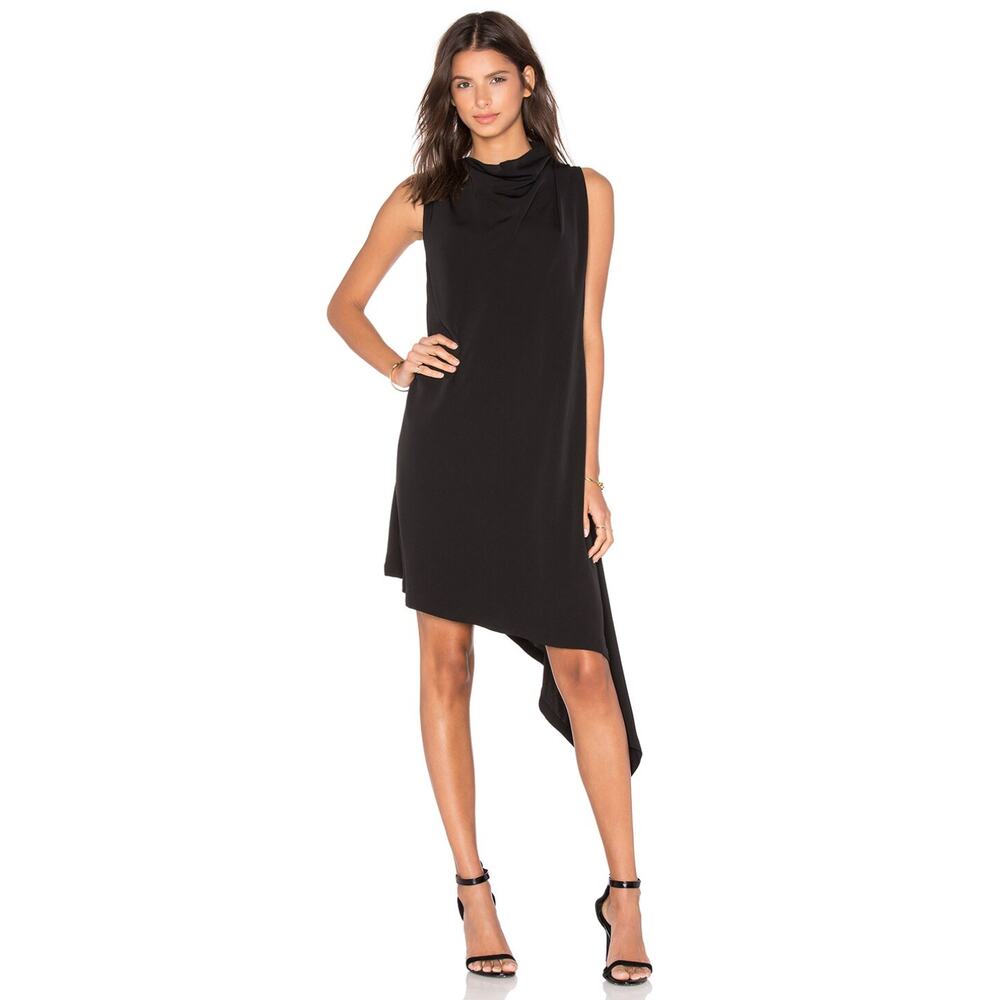 Acler Black Carling High Neck Drape Asymmetrical Dress Size 4